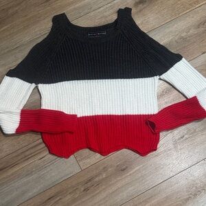 Polly & Esther Off-Shoulder Sweater - Black, White, Red